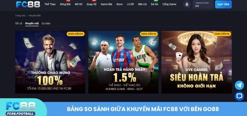 Bảng so sánh giữa khuyến mãi FC88 với bên GO88