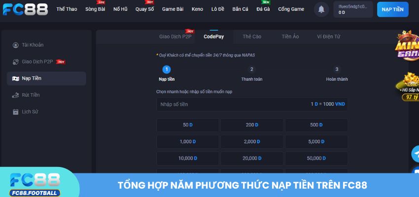 Tổng hợp năm phương thức nạp tiền trên FC88